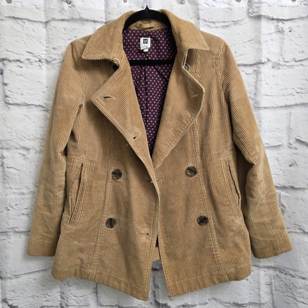 GAP Tan Corduroy Double-Breasted Pea Coat Size Small